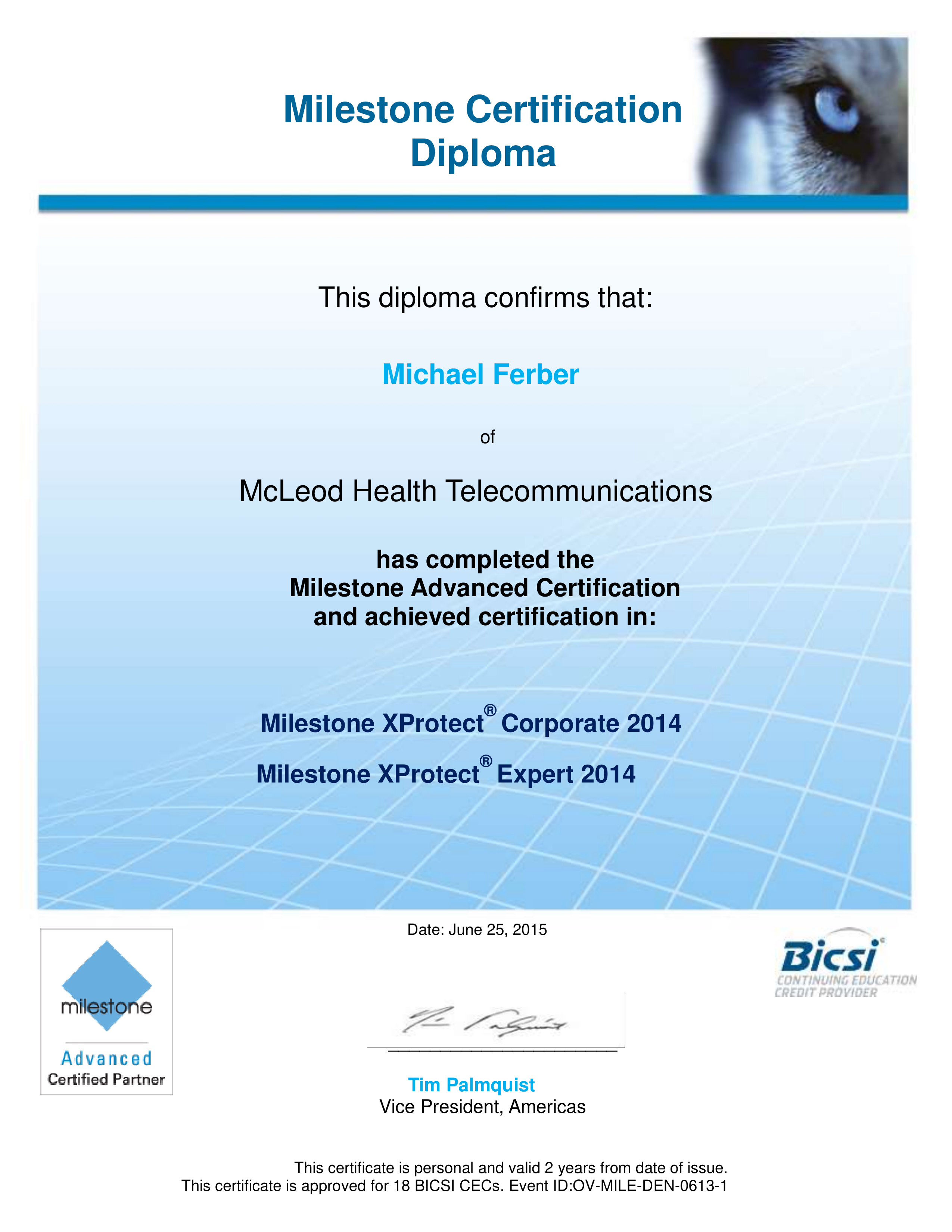 2015 06 25 Milestone Advanced Certification