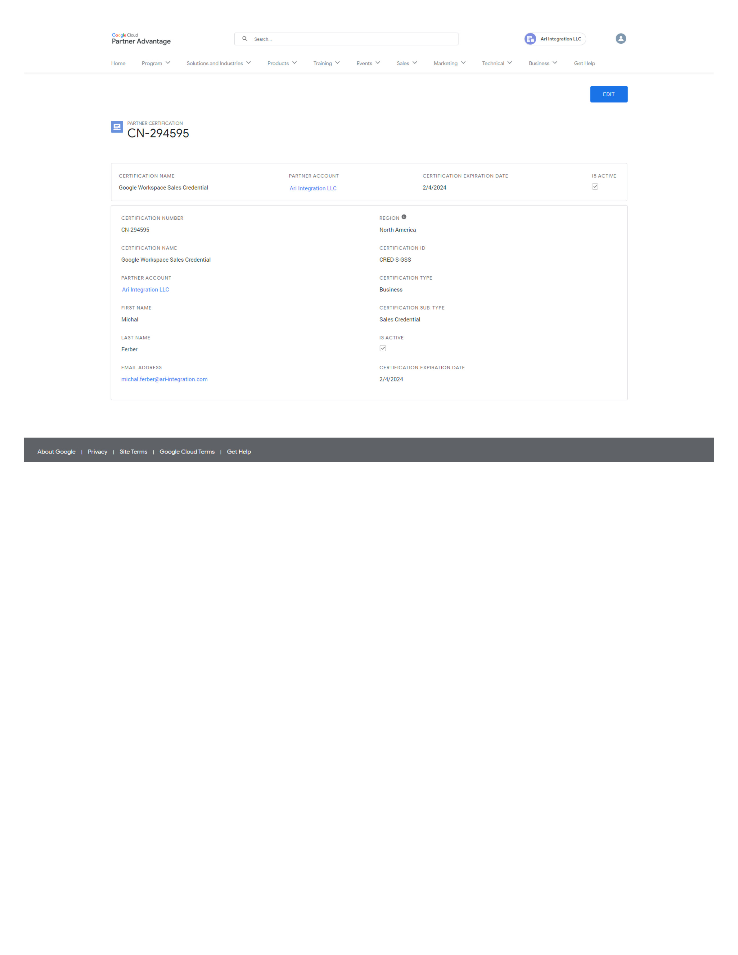 Google Workspace Sales Credential